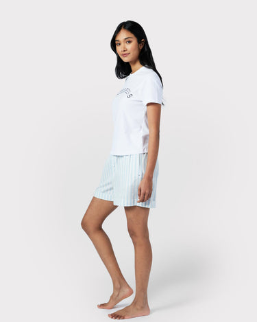 Poplin Stripe Pyjama Shorts - Blue & White